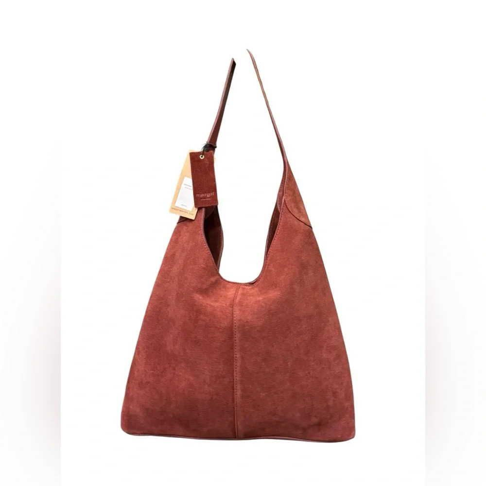 Margot New York Burgundy/Rust Suede Hobo Bucket Bag - Picture 2 of 12